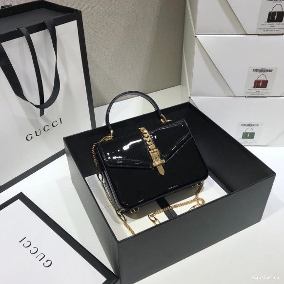 First bag ru GUCCI Sylvie handle mini patent 1969 bag top leather 0817